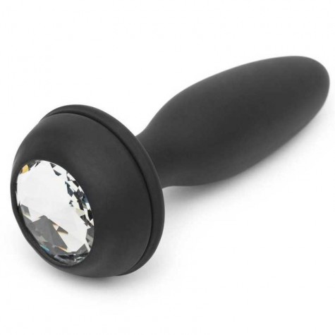 Черная анальная вибропробка Rechargeable Vibrating Bunny Tail Butt Plug Large - 14 см.