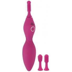 Ярко-розовый клиторальный вибратор с 3 насадками Spot Vibrator with 3 Tips - 17,9 см.