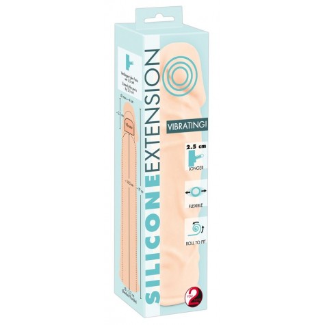 Телесная удлиняющая насадка с вибрацией Silicone Extension Vibrating - 19 см.