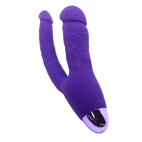 Фиолетовый двойной вибратор INDULGENCE Rechargeable Insatiable Desire - 21 см.