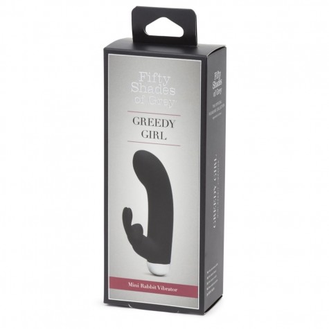 Черный вибратор с клиторальным отростком Greedy Girl Mini Rabbit Vibrator - 14 см.