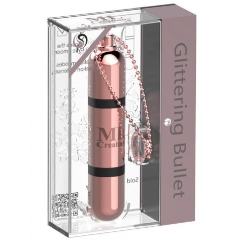 Золотистый мини-вибратор на цепочке Glittering Bullet - 9 см.